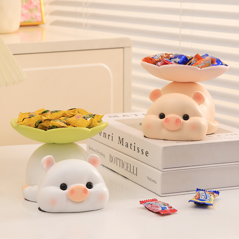 可爱萌猪装放糖果盘子前台接待店铺吧台零食果盘家用客厅茶几摆件