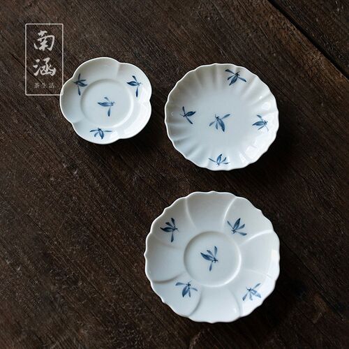 南涵白瓷手绘茶杯垫隔热垫子陶瓷茶具配件茶托羊脂玉茶道防烫杯托