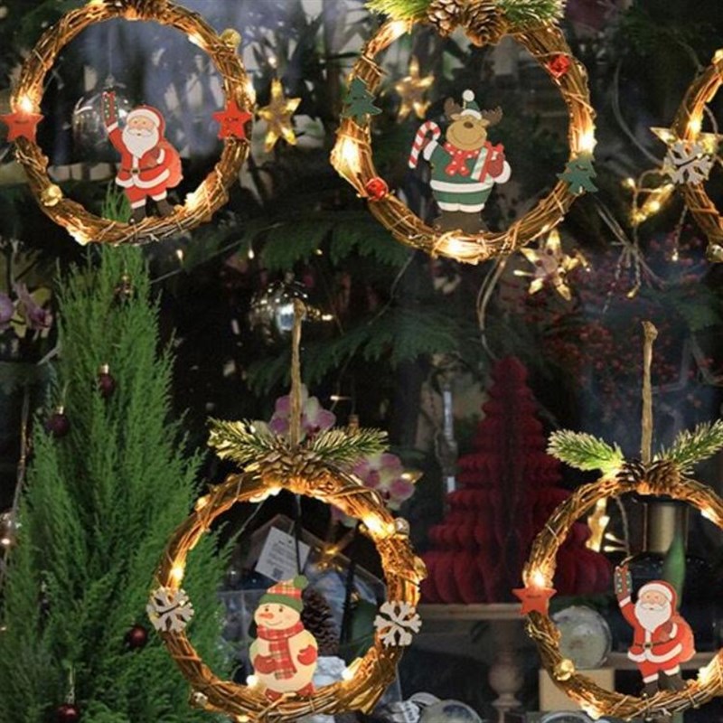 圣诞花环老人雪人灯橱窗门环圣诞树挂件圣诞节氛围店铺装饰灯彩灯