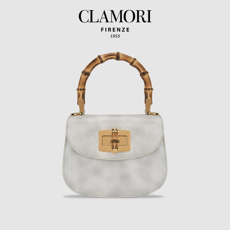 CLAMORI意大利正品新款珍珠灰蛇纹胎牛皮轻奢手提斜挎马鞍包秋冬,箱包皮具/热销女包/男包,小方包,淘宝优惠券,粉丝福利购,淘宝优惠卷