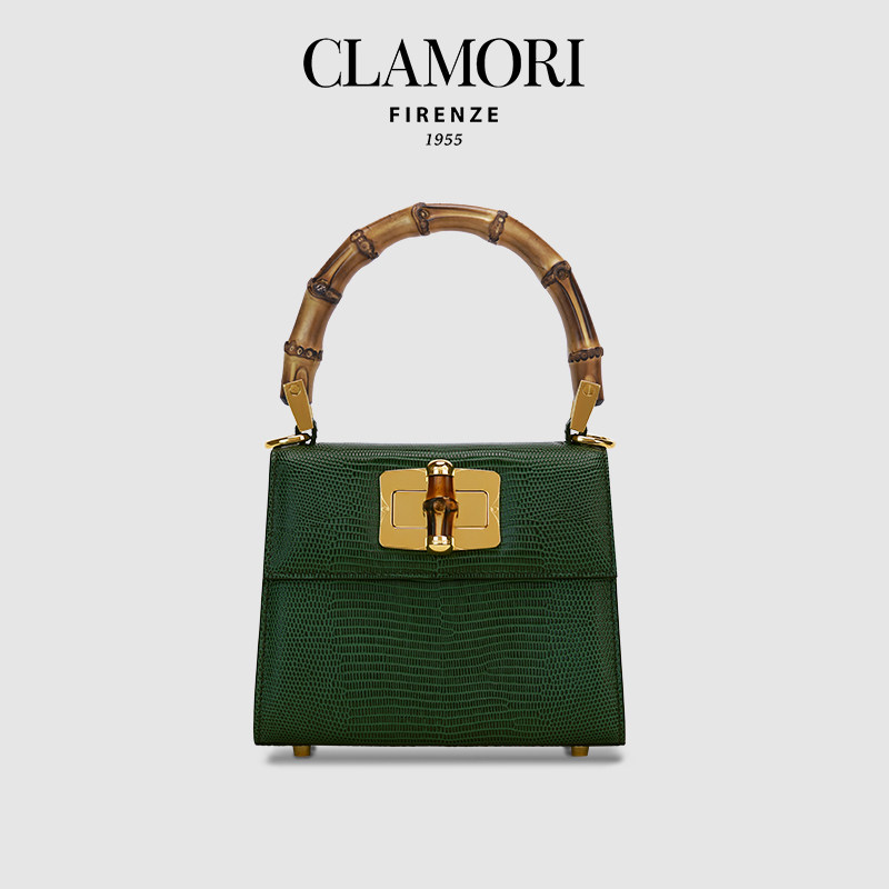CLAMORI意大利新款军绿正品蜥蜴纹小牛皮复古单肩手提手工竹节包,箱包皮具/热销女包/男包,小方包,淘宝优惠券,粉丝福利购,淘宝优惠卷