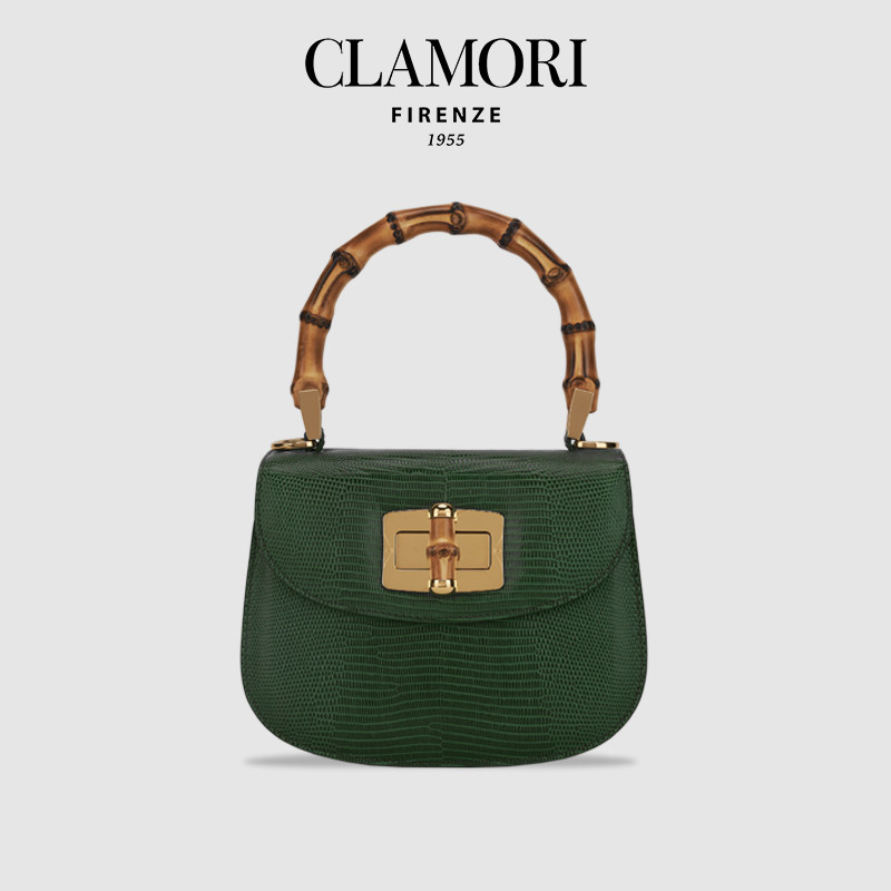 CLAMORI意大利新款蜥蜴纹轻奢牛皮高级感竹节单肩斜挎手拎马鞍包,箱包皮具/热销女包/男包,小方包,淘宝优惠券,粉丝福利购,淘宝优惠卷