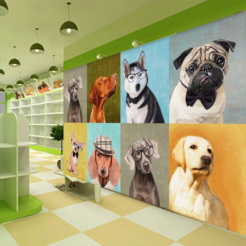 宠物店猫狗照片墙布壁画可定制
