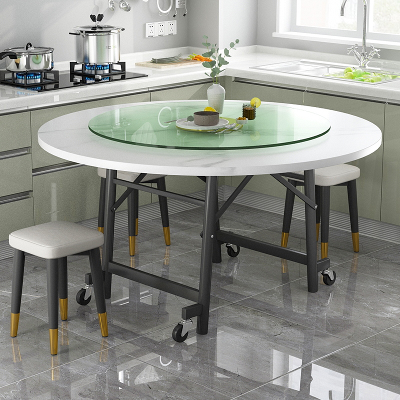 折叠圆桌餐桌家用小户型吃饭桌子出租屋用可折叠圆桌子带转盘