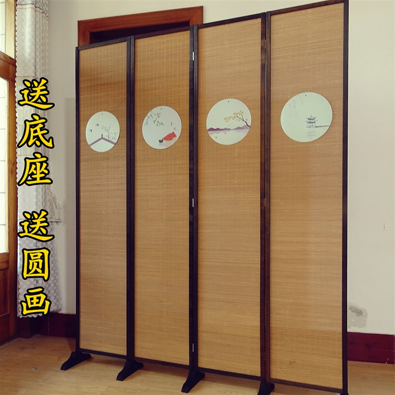 隔断屏风折屏做旧复古玄关中式折叠屏风客厅移动隔断竹子实木屏风