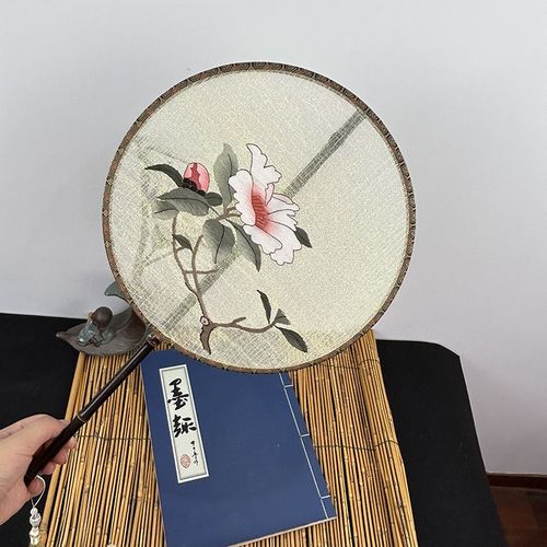 缂丝团扇金竹子蓝底稀底纯手工缂丝团扇子