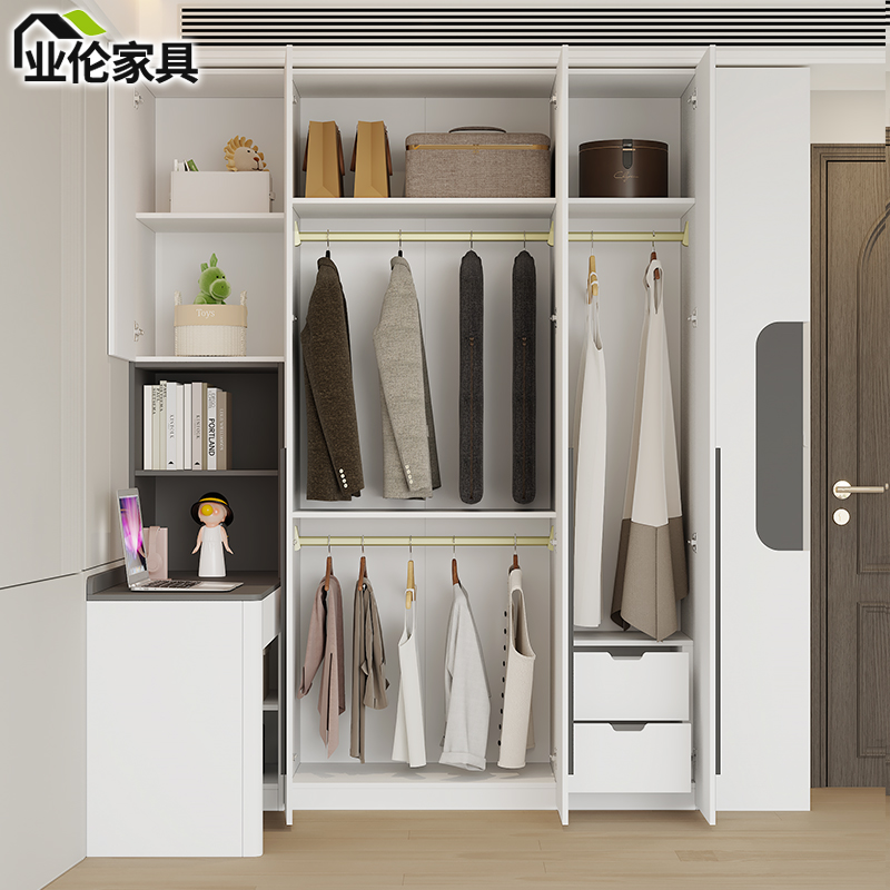 奶油风转角书桌衣柜家用卧室电脑桌书架一体写字学习桌7