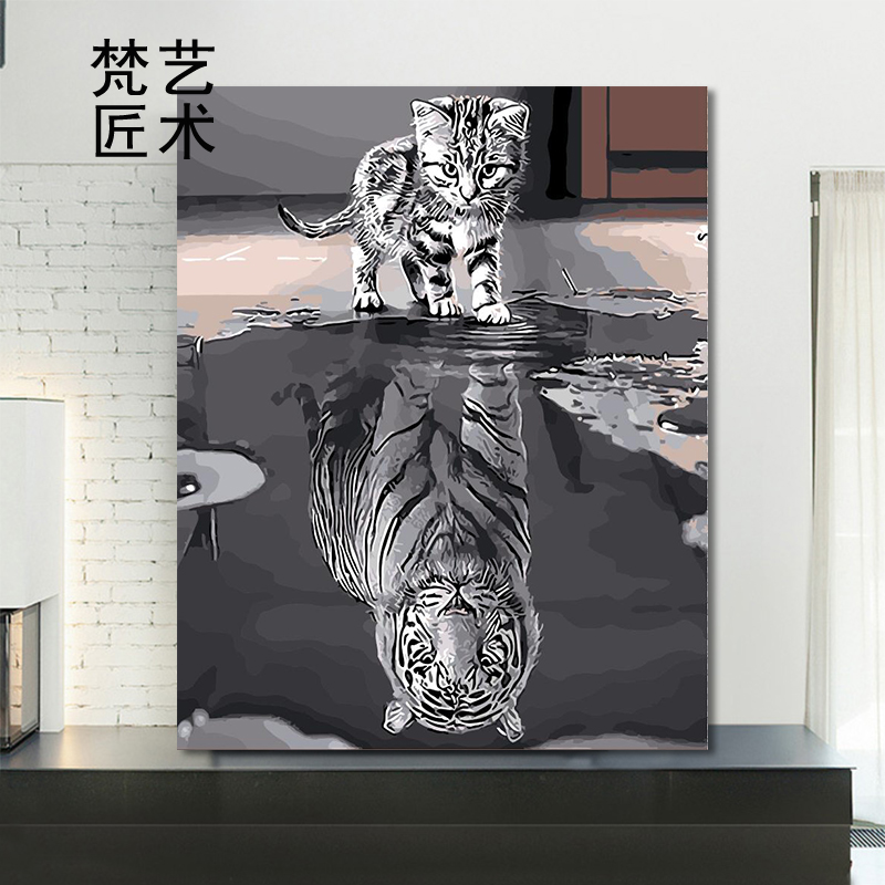 diy数字油画老虎动物风景定制外框油彩画手工填色客厅卧室装饰画图片