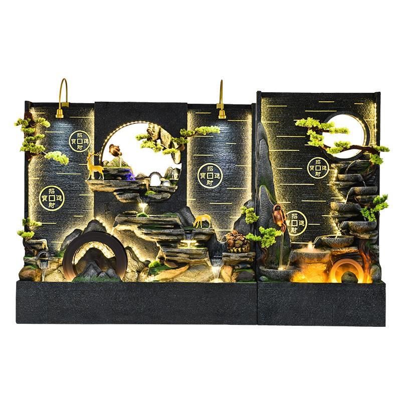 中式会所大型落地摆件水幕墙流水屏风背景墙新装饰隔断水景流水墙