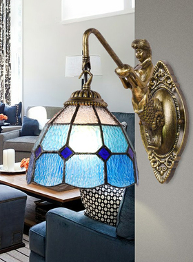 欧式地中海卧室LED壁灯玻璃灯具创意客厅床头灯浴室蓝色墙灯