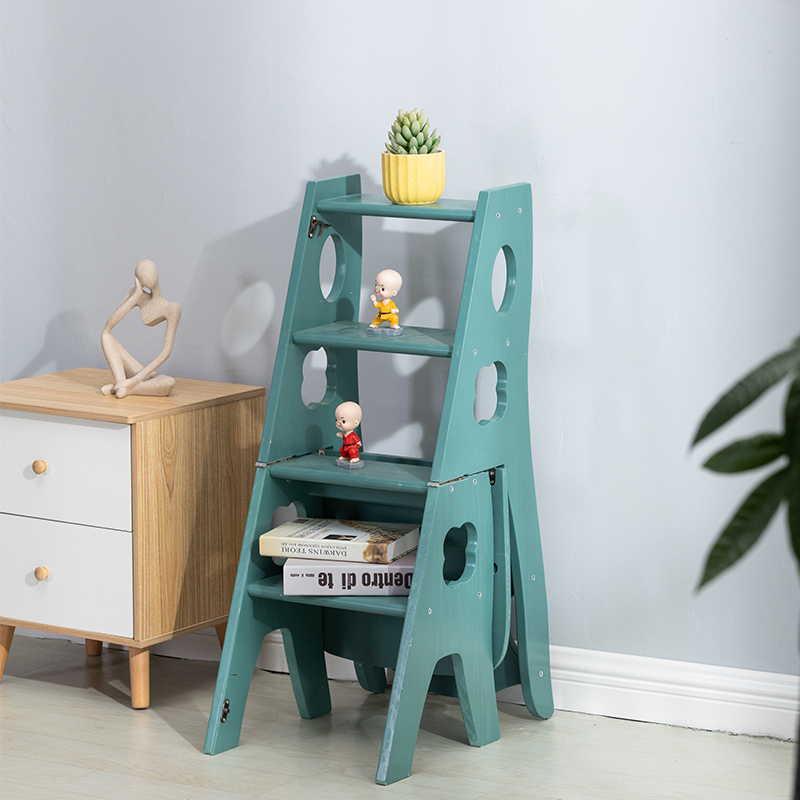 橡胶木实木梯凳多功能折叠楼梯椅子登高踏板台阶两用四步梯子白色