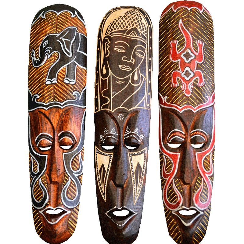 印尼实木雕彩绘面具壁饰挂饰墙饰室内家居墙面装饰品创意挂件脸谱