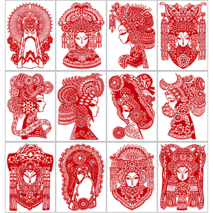 高红楼梦人物手工剪纸图样素材金陵十二钗戏曲人物黑白打印底稿