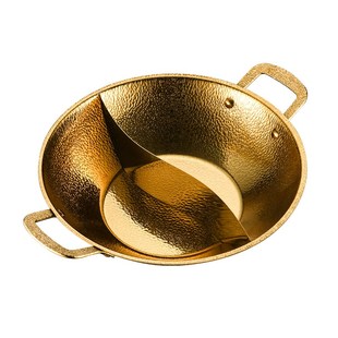 重庆火锅锅具镀金商用粘锅加厚鸳鸯锅子母锅锤印三层钢盆