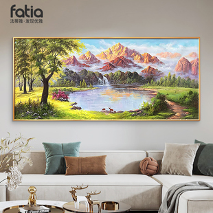 聚宝盆山水画客厅挂画风景手绘油画沙发背景墙装饰画大气壁画