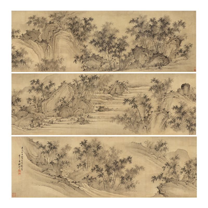 诸升诸昇万千烟雨图高清微喷古代名画复制国画竹子装饰画墨竹画稿