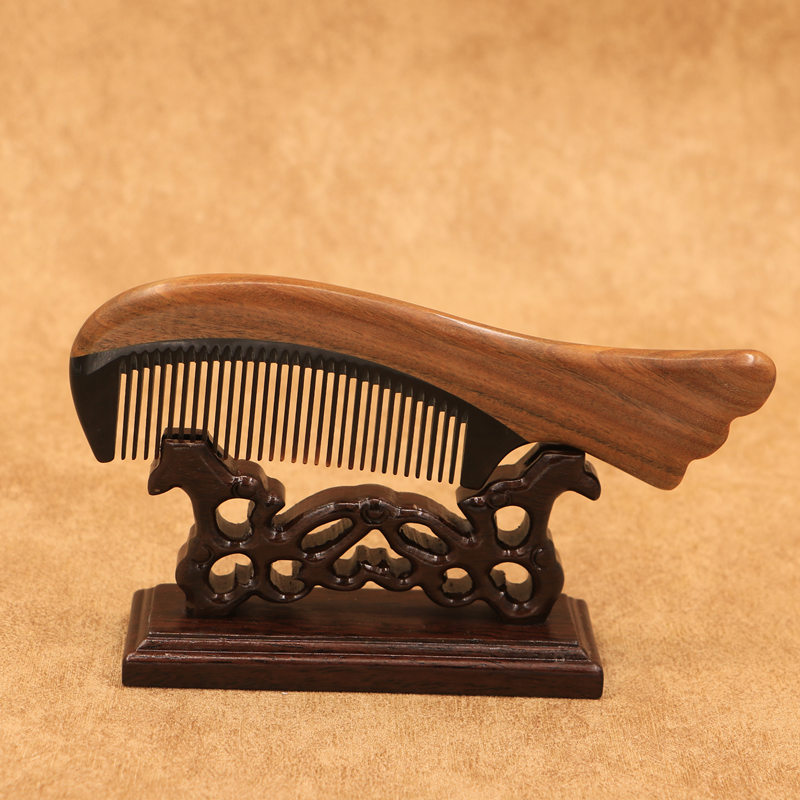 绿檀香牛角木梳子便携专用男梳小常州梳篦礼盒按摩头部防静电