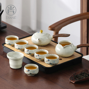 家用办公室防烫侧把泡茶壶喝茶茶杯茶盘高档整套 陶瓷功夫茶具套装