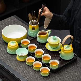 家用古风办公室泡茶侧把壶喝茶杯 创意千里江山整套功夫茶具套装