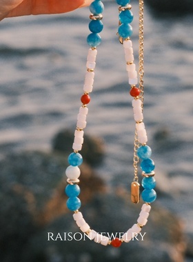 Raison天然天河石白贝串珠项链原创复古海边度假风叠戴手工锁骨链