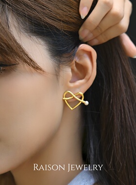 淡水珍珠爱心18K镀金耳钉高档气质原创设计感女生日常手工法式