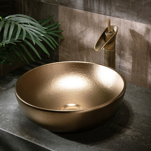 金色台上盆洗手盆单盆水盆卫生间简易阳台洗脸盆台盆面盆陶瓷家用
