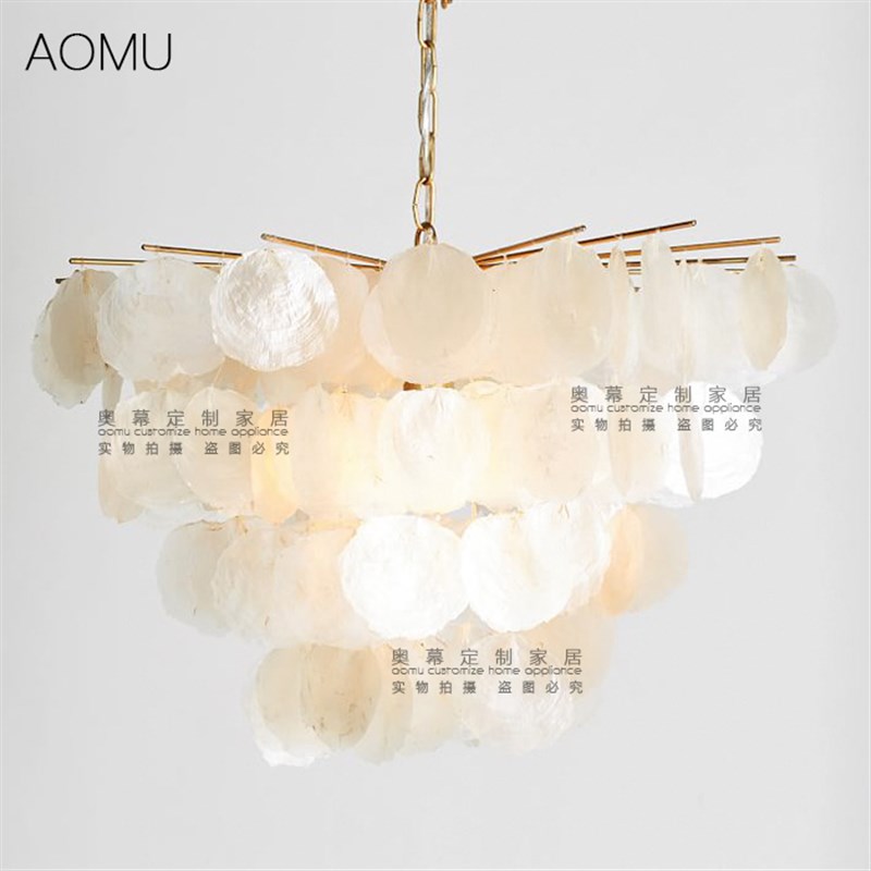 简单奢华卧室吊灯天然白色贝母浪漫珠帘圆形餐厅清新云母片吊灯