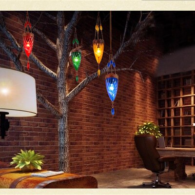 漫咖啡小吊灯 东南亚泰式风格彩色水晶吊灯地中海波西米亚吊灯