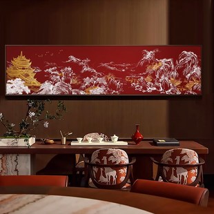 新餐馆装饰画日照山河高档山水浮雕立体饭店包厢横幅挂画