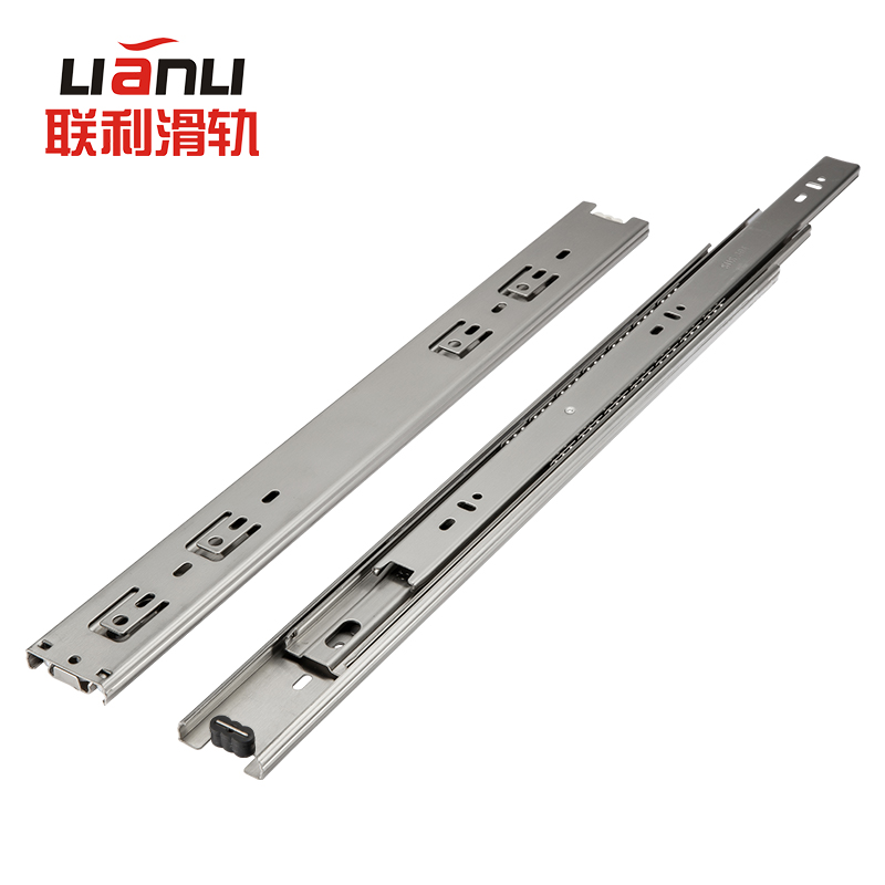 联利45宽三节IDC31不锈钢静音侧装滑轨橱柜衣柜抽屉抽拉承重导轨