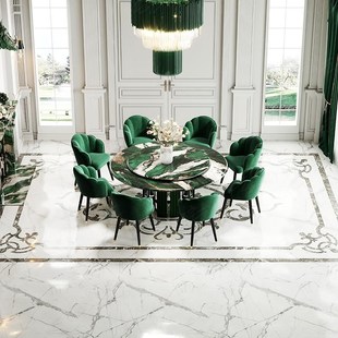 诧艺高级天然超晶石别墅轻奢圆餐桌带转盘商用包房大户形吃饭桌子