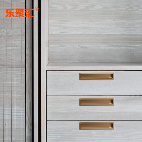 羊绒灰U槽嵌入式拉手抽屉衣整体橱柜门拉手暗装铝合金内扣把手