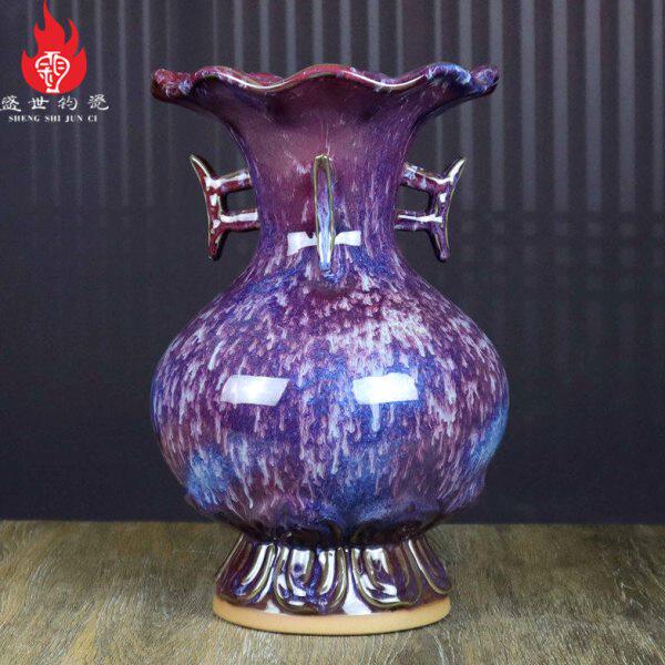 神后钧瓷花瓶连升三级钧窑变办公室装饰高档中式陶瓷器摆件送领导
