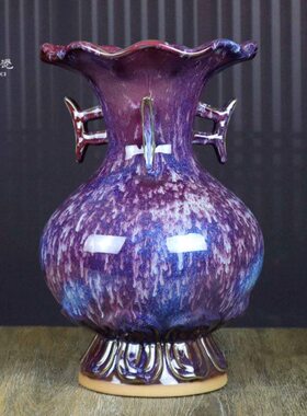 神后钧瓷花瓶连升三级钧窑变办公室装饰高档中式陶瓷器摆件送领导
