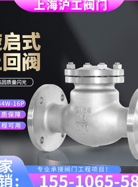 上海沪工不锈钢旋启式止回阀H44W-16P法兰高温蒸汽导热油dn506580