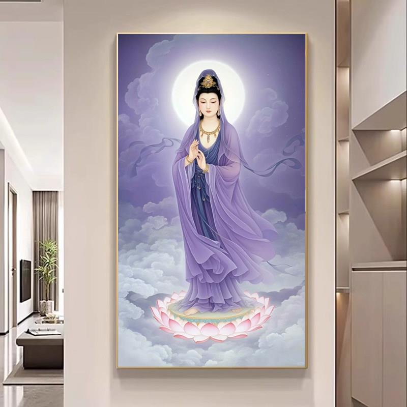 观音菩萨十字绣2025新款线绣客厅过道玄关家用供奉画像紫衣观音