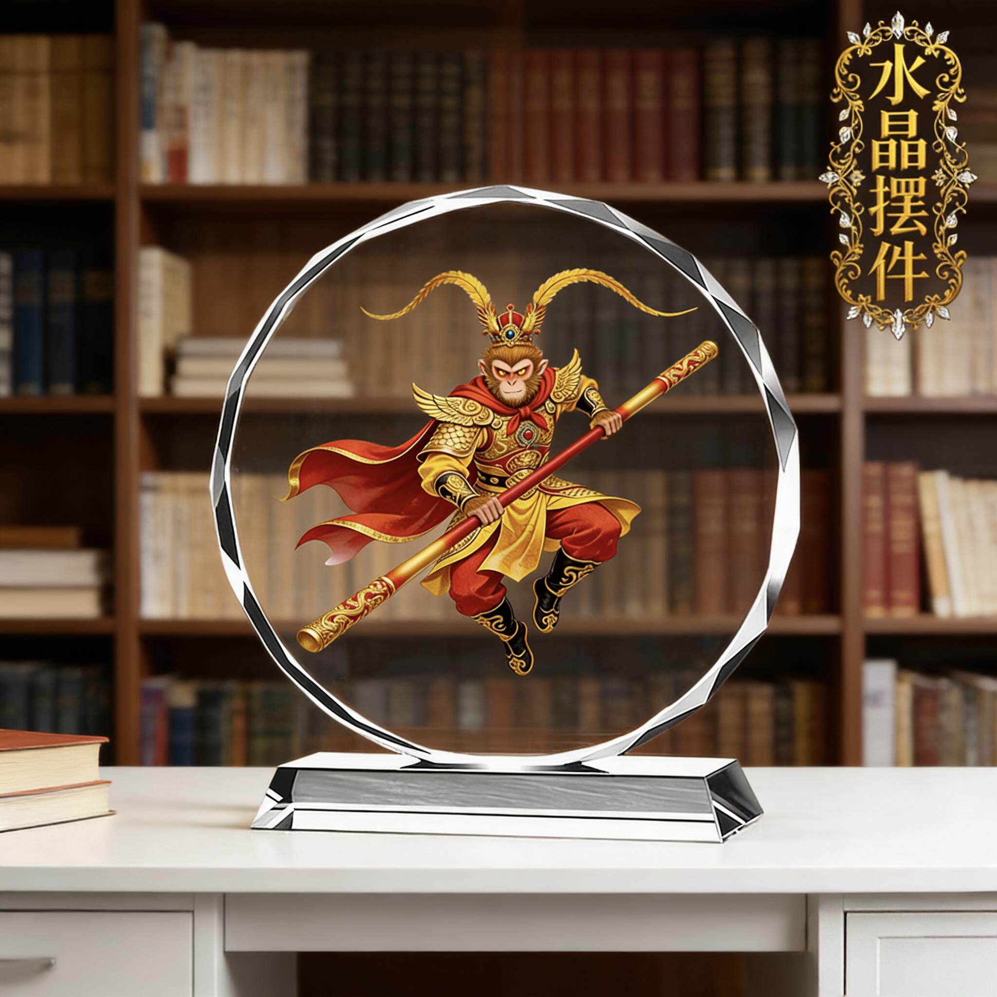 孙悟空齐天大圣水晶摆件斗战胜佛黑猴子神话创意办公桌面摆台装饰