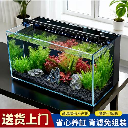 背滤超白鱼缸客厅家用桌面小型生态玻璃金鱼缸过滤制氧一体机