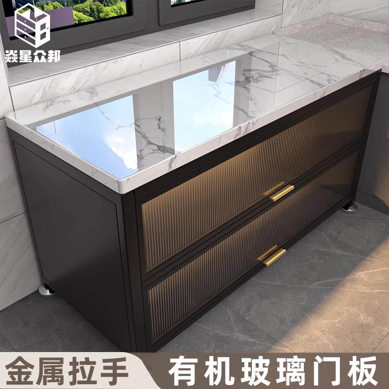 厨房置物架落地多层岩板整体橱柜收纳柜多功能靠墙一体切菜柜子收