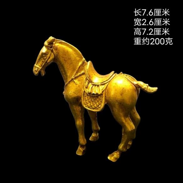 古玩铜器收藏实心铜镀金唐马战马骏马带马鞍小马驹铜马生肖马摆件