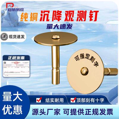 纯铜沉降观测钉铜头质黄铜水准点标芯沉降观测点基准控制点