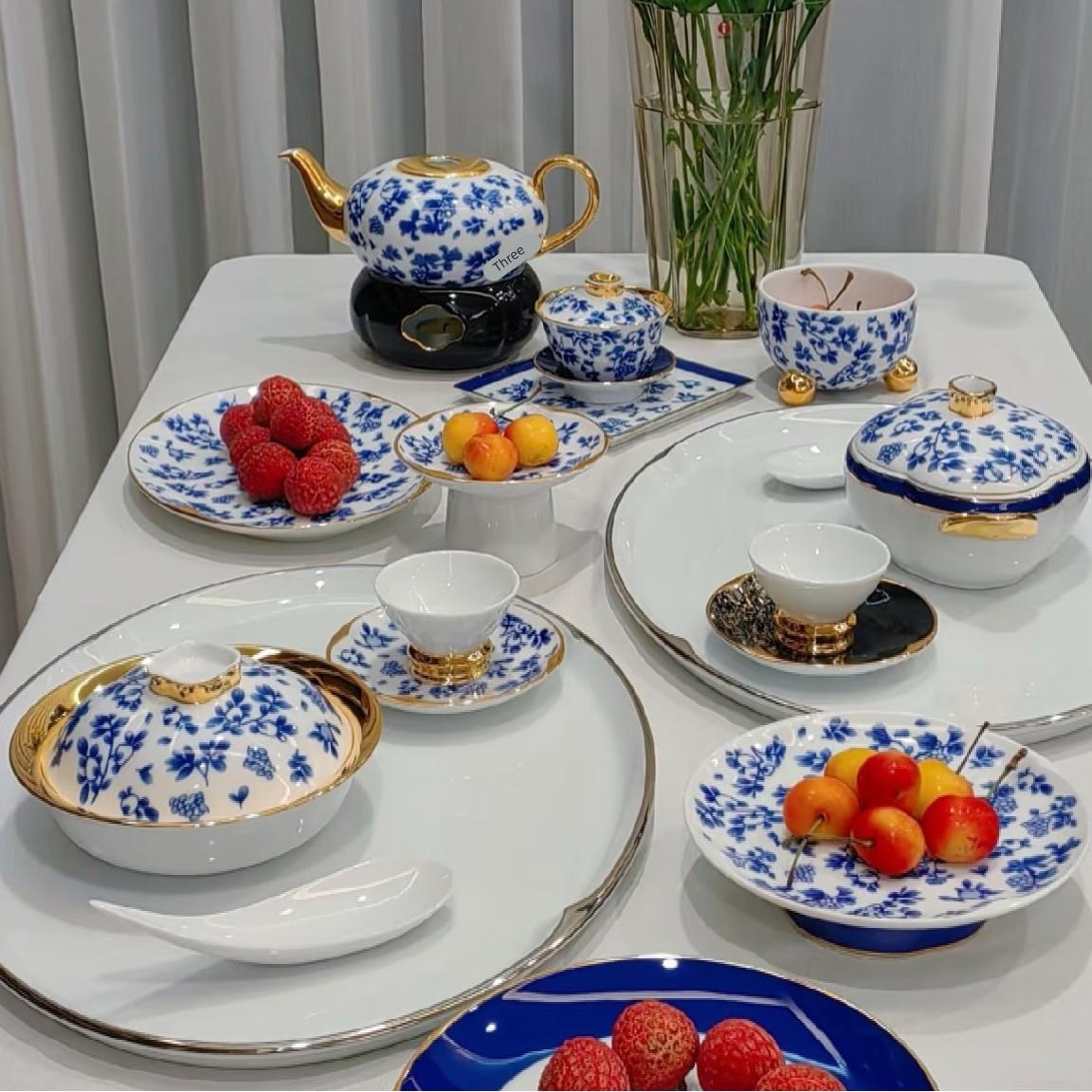国丽固LEGLE法青花盘进口覆古花色餐碗调料碟欧式青花瓷中式餐具