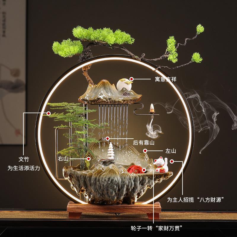 新中式流水生财摆件家居客厅循环水风水轮招财猫新家乔迁开业礼物