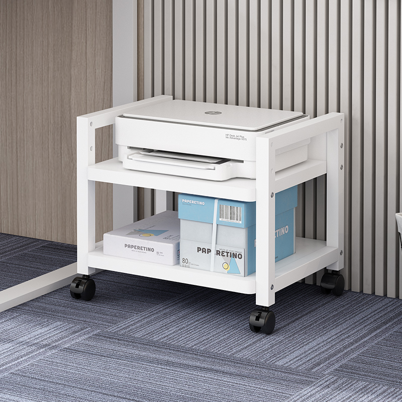 办公室双层落地打印机置物架书房桌下带轱辘可移动可调节高度架子