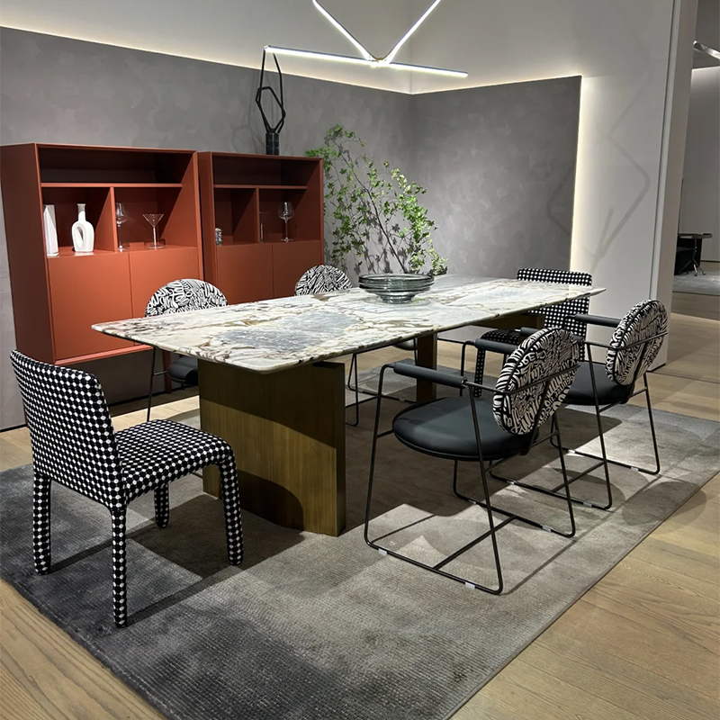 天然大象白奢石餐桌椅组合