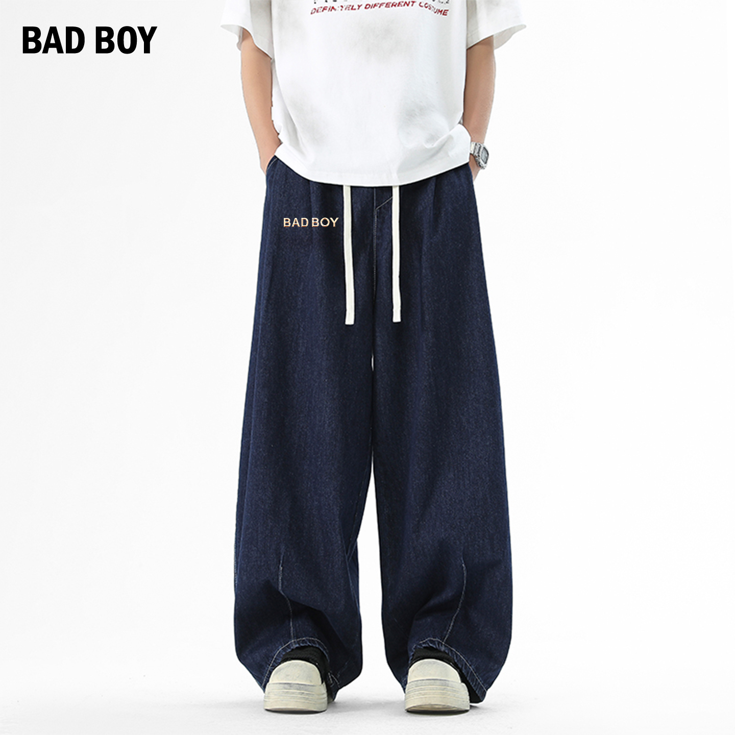 BAD BOY男装夏季2025新款水洗牛仔裤男款宽松直筒阔腿休闲长裤子