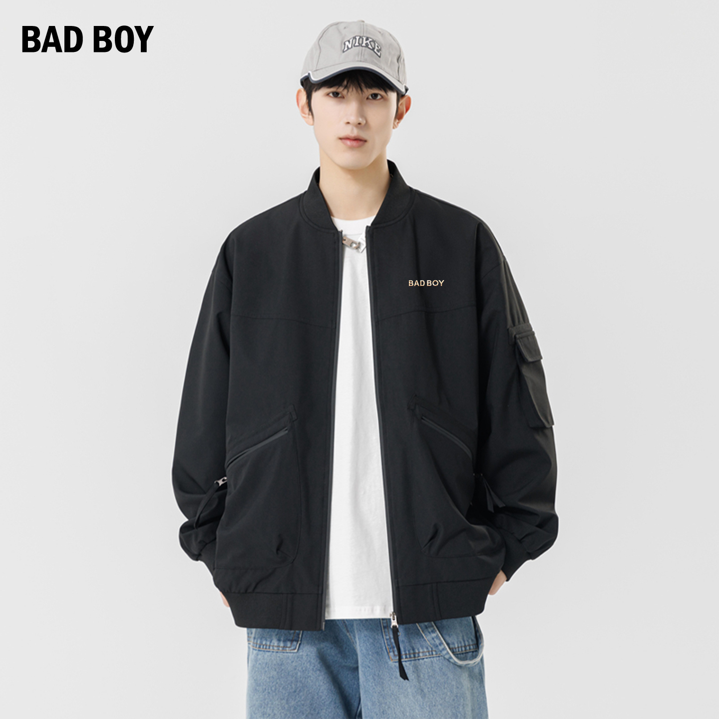 BAD BOY男装飞行员夹克男秋季2025新款纯色宽松棒球服休闲外套男