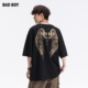 BOY男装 夏季 潮牌情侣款 BAD 短袖 烫金老鹰翅膀印花休闲宽松圆领T恤