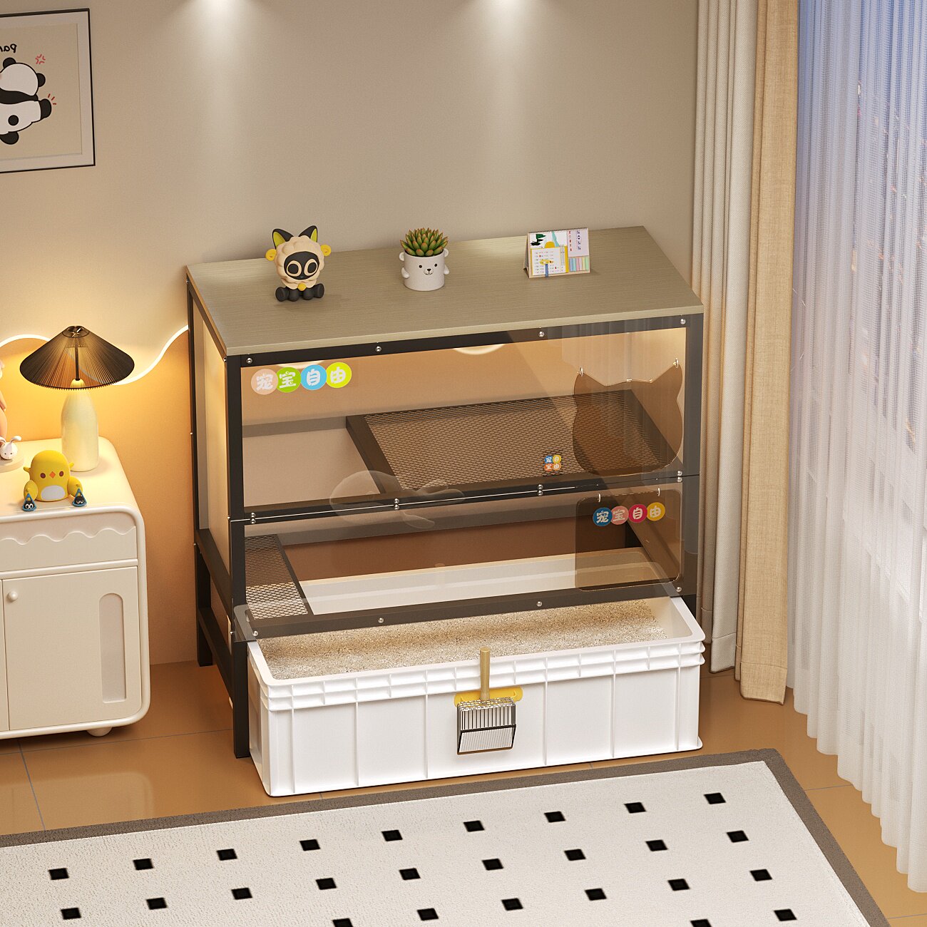 二代86cm全封闭柜子猫砂盆上方置物架一体双层超大号防外溅猫厕所