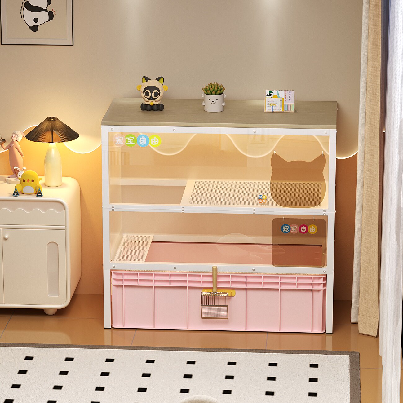 二代86cm全封闭柜子猫砂盆上方置物架一体双层超大号防外溅猫厕所